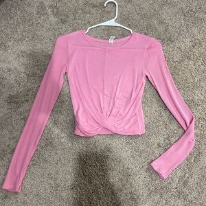 Alo Pink Long Sleeve Twist Front Top